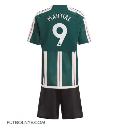 Camiseta Manchester United Anthony Martial #9 Visitante Equipación para niños 2023-24 manga corta (+ pantalones cortos)